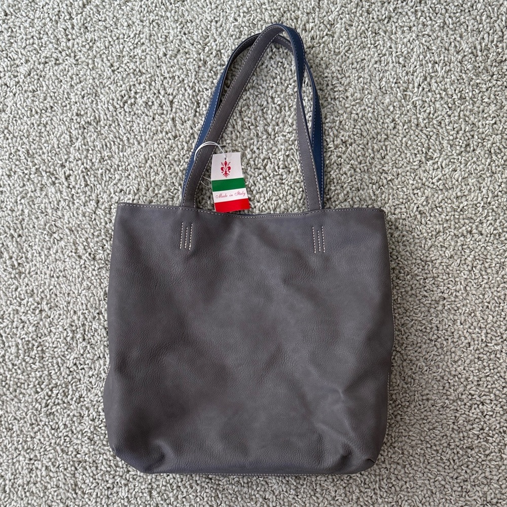 Reversable Gray/Blue Italian leather Tote Bag